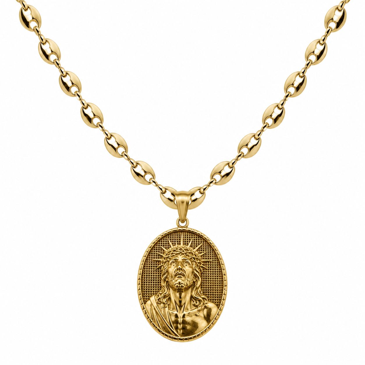 CADENA GUCCI + DIJE MEDALLA CRISTO - Hombre