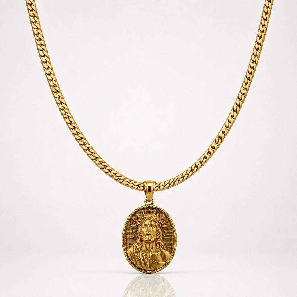 CADENA SERPIENTE + DIJE MEDALLA CRISTO - Hombre