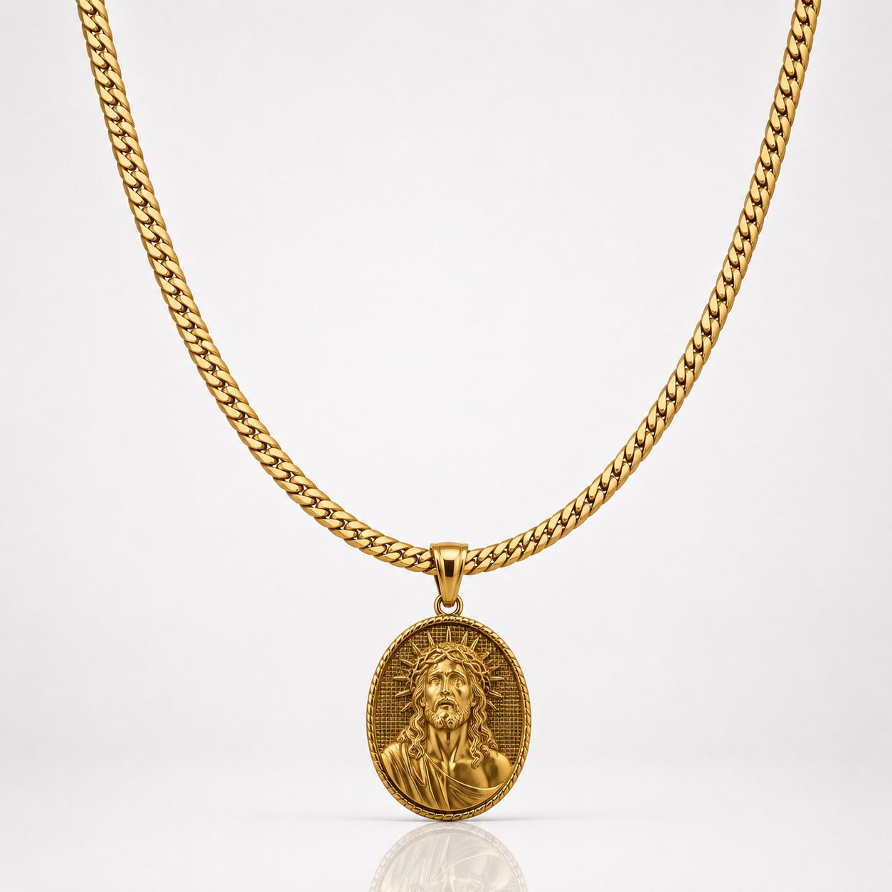 CADENA SERPIENTE + DIJE MEDALLA CRISTO - Hombre