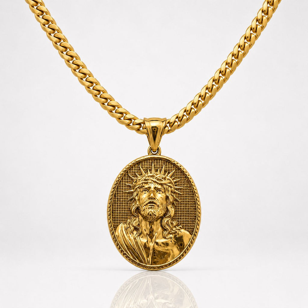 CADENA SERPIENTE + DIJE MEDALLA CRISTO - Hombre