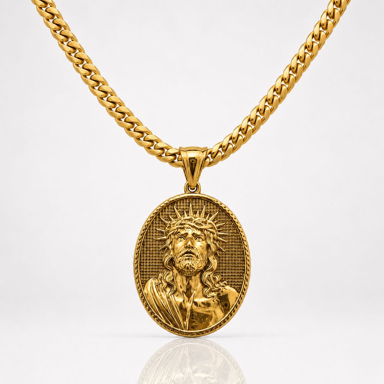 CADENA SERPIENTE + DIJE MEDALLA CRISTO - Hombre