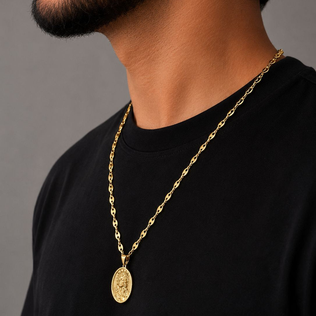 CADENA GUCCI + DIJE MEDALLA CRISTO - Hombre
