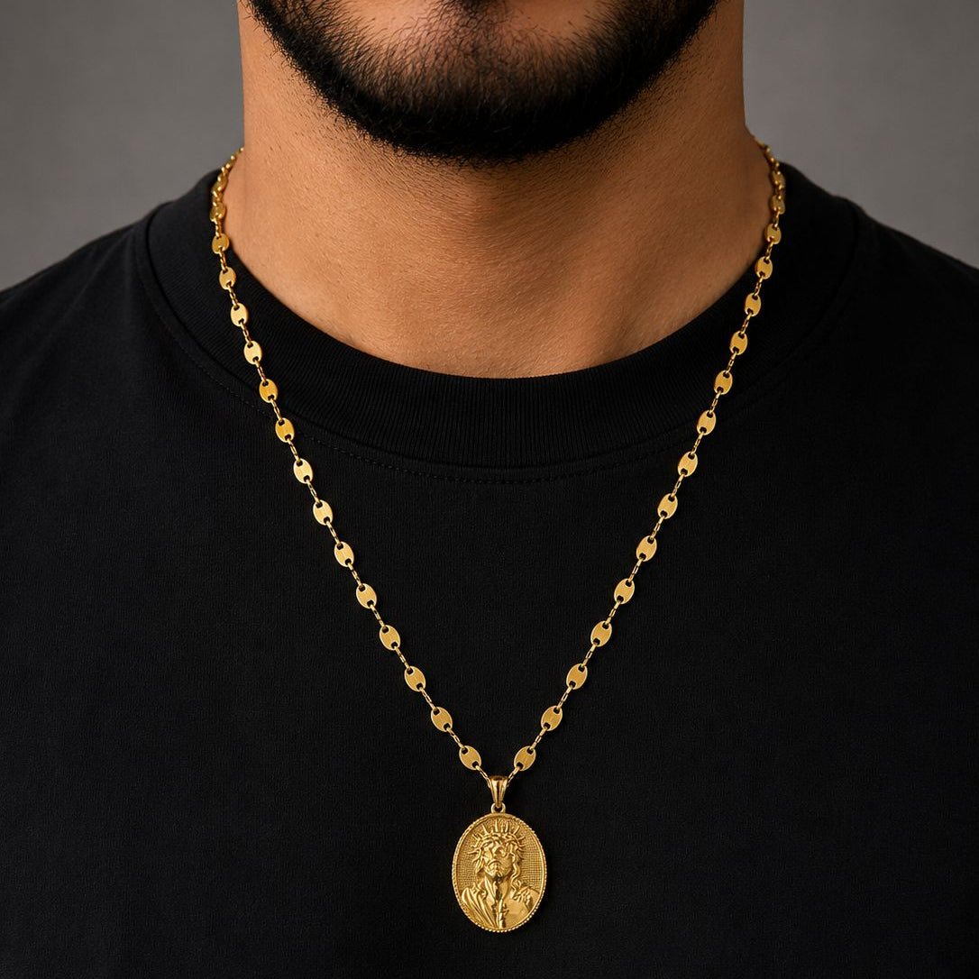 CADENA GUCCI + DIJE MEDALLA CRISTO - Hombre