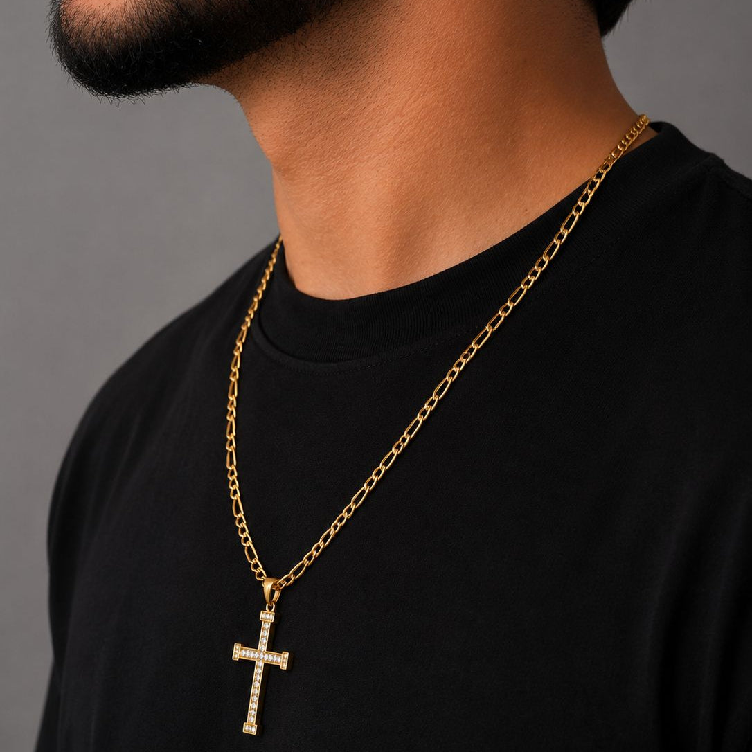 CADENA CARTIER -DIJE CRUZ PIEDRAS - Hombre
