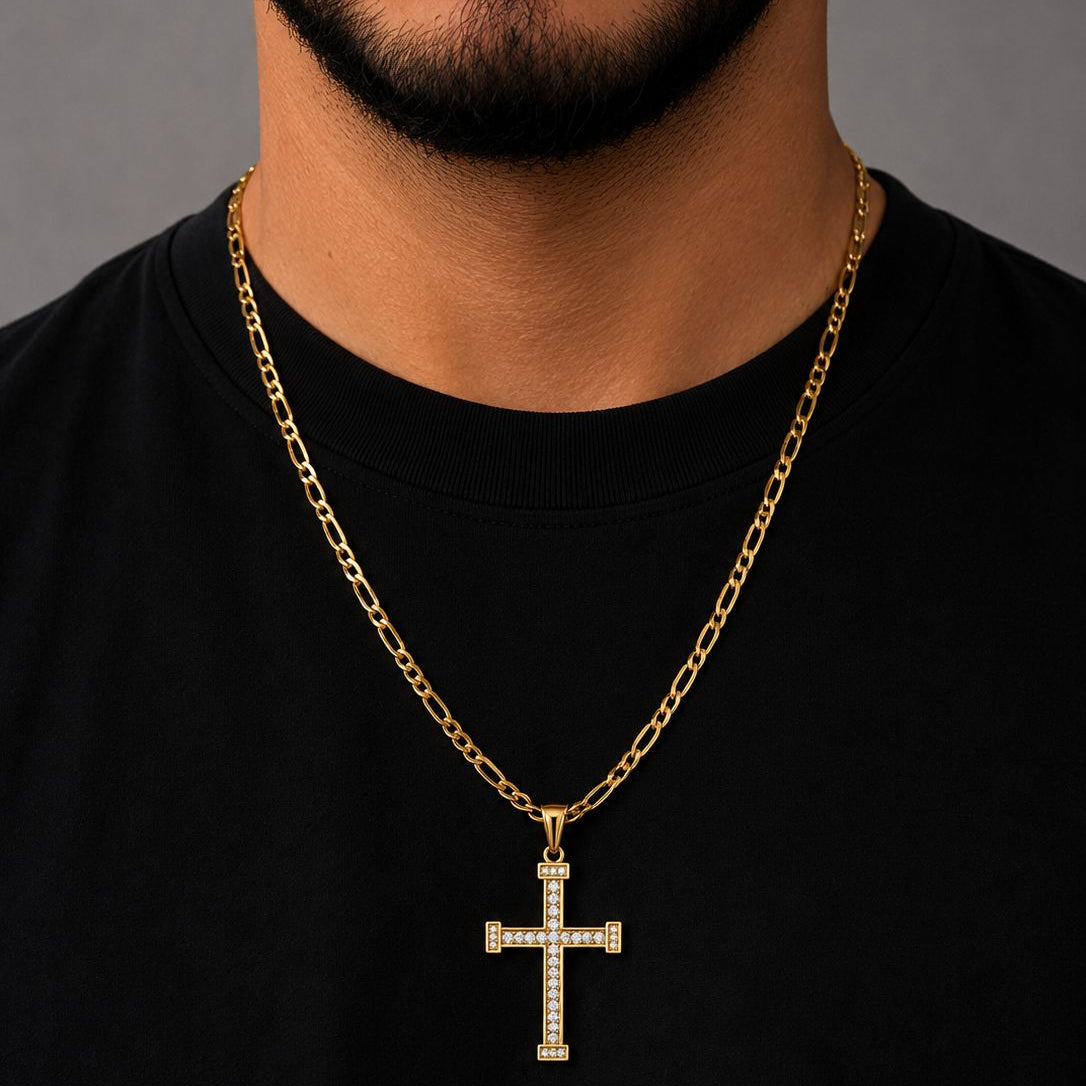 CADENA CARTIER -DIJE CRUZ PIEDRAS - Hombre