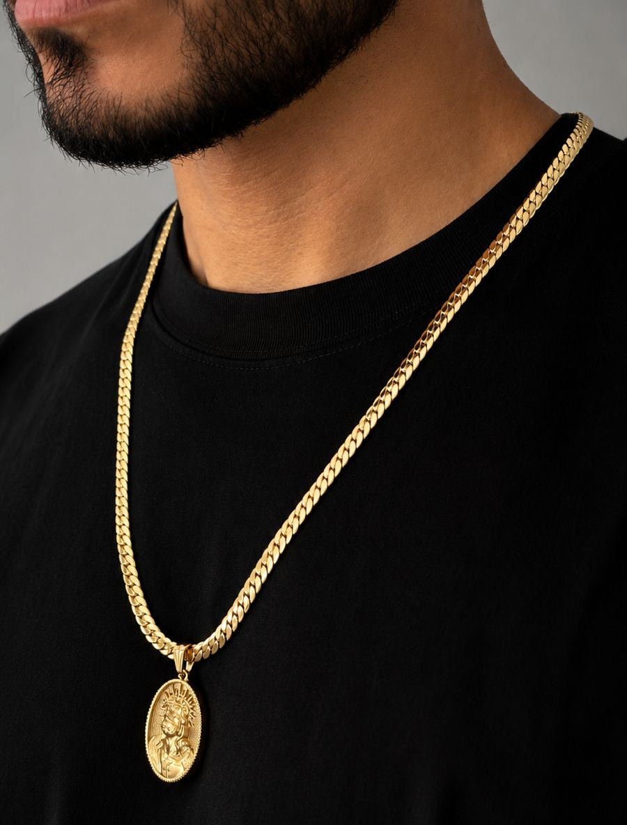 CADENA SERPIENTE + DIJE MEDALLA CRISTO - Hombre
