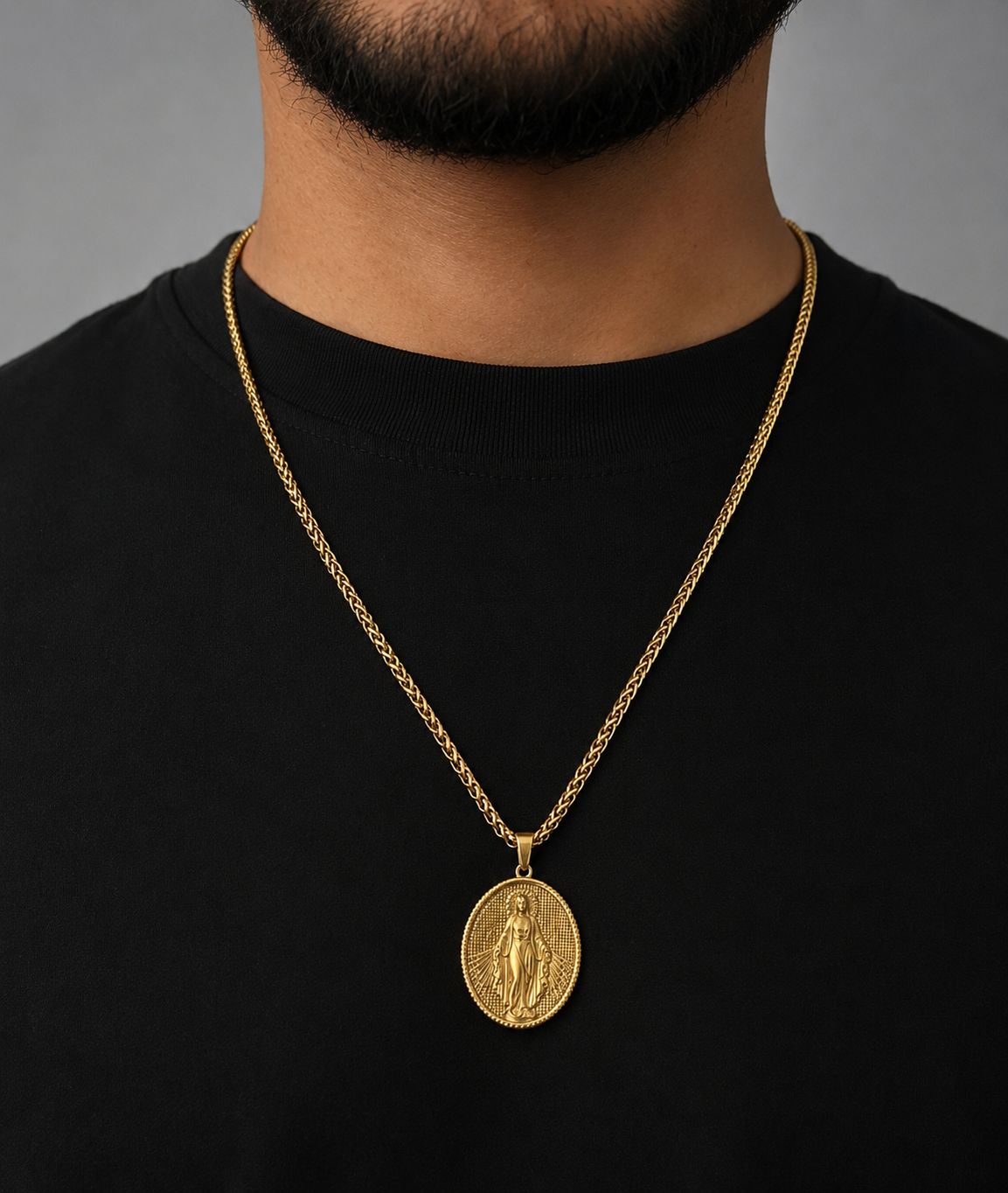 CADENA TRIGO + DIJE VIRGEN DE GUADALUPE - Hombre