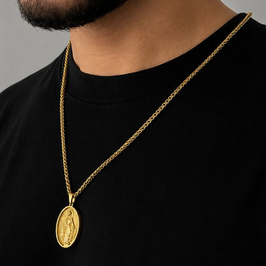 CADENA TRIGO + DIJE VIRGEN DE GUADALUPE - Hombre